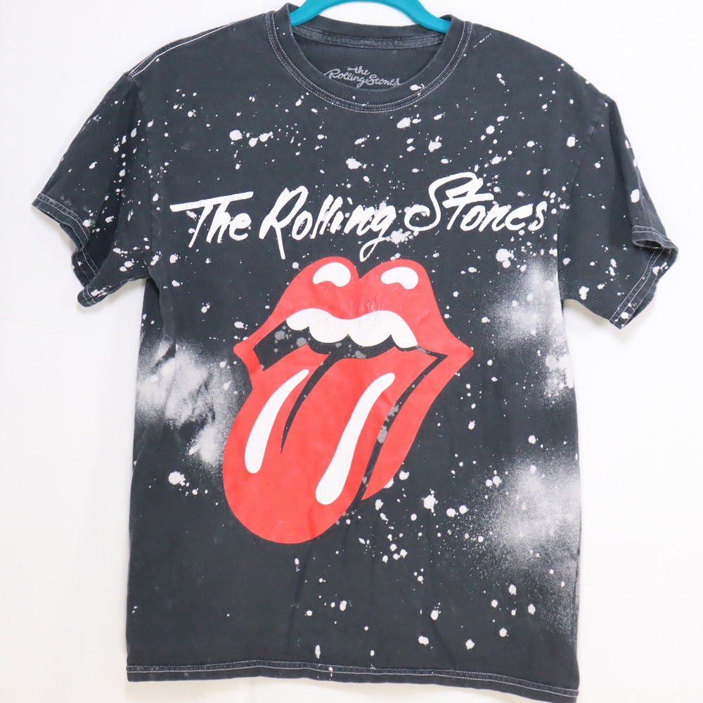 The Rolling Stones Graphic Tee Mens Small Black Good‎ Bleach Splatter